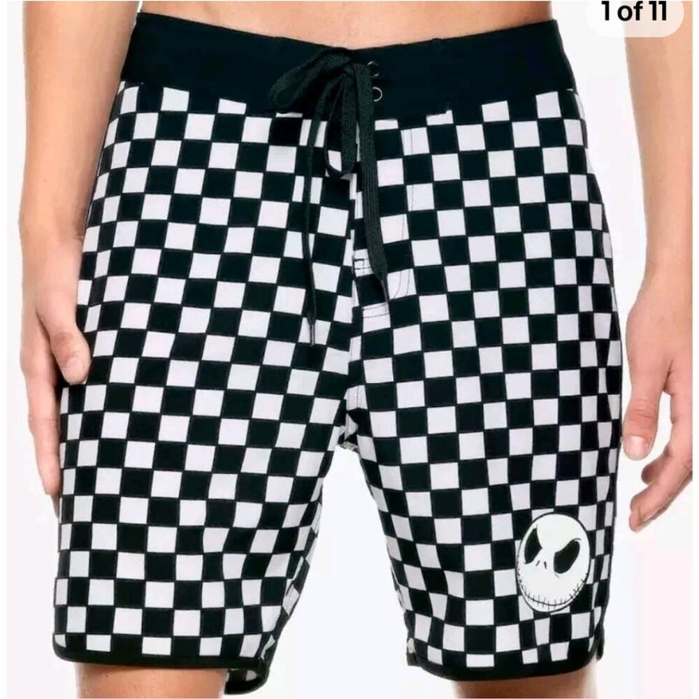 NWT Disney The Nightmare Before Christmas Jack Skellington Checkered Swim Shorts